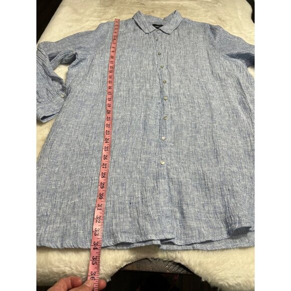 Tahari linen blue button up blouse size 1X - Picture 5 of 5